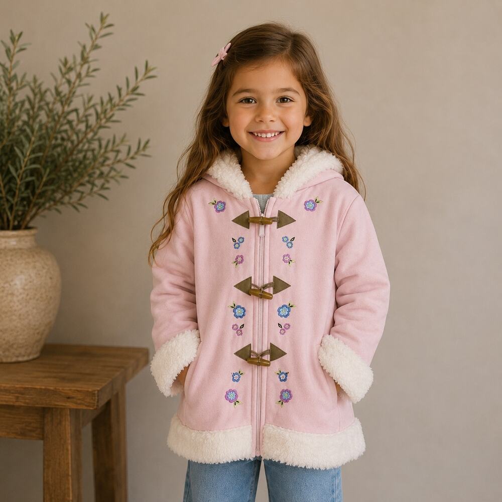 Hanna Andersson Pink Faux Suede Embroidered Coat Jacket 130